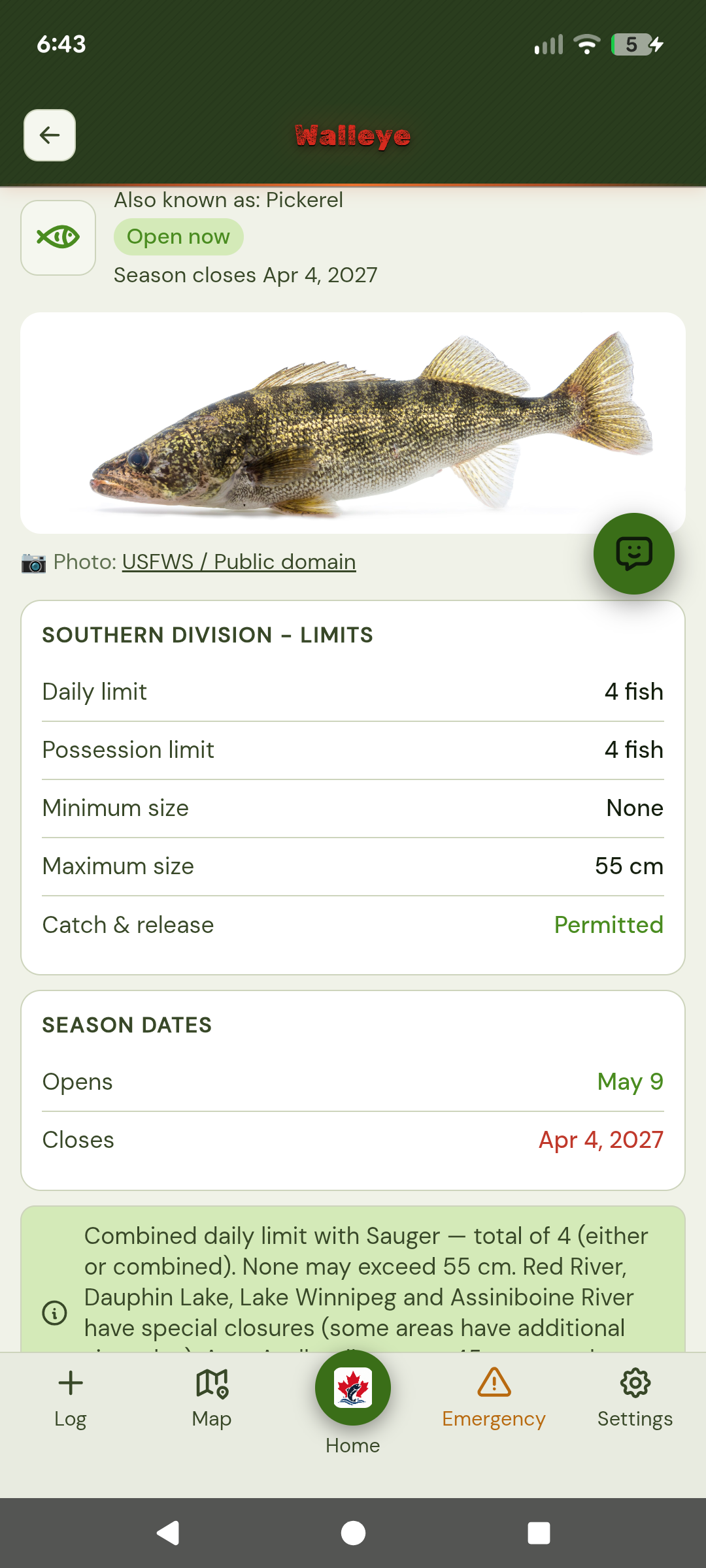 Fishing zone map